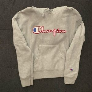 Grey Reverse Weave Champion hooded sweatshirt